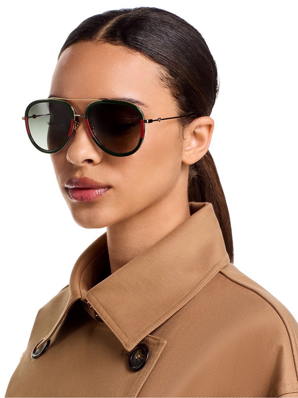 Gucci Brow Bar Two-Tone Aviator Sunglasses in Green and Black